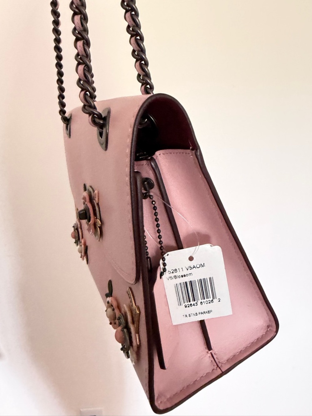 Coach Pink Floral Appliqué Chain Shoulder Bag - Picture 2 of 9